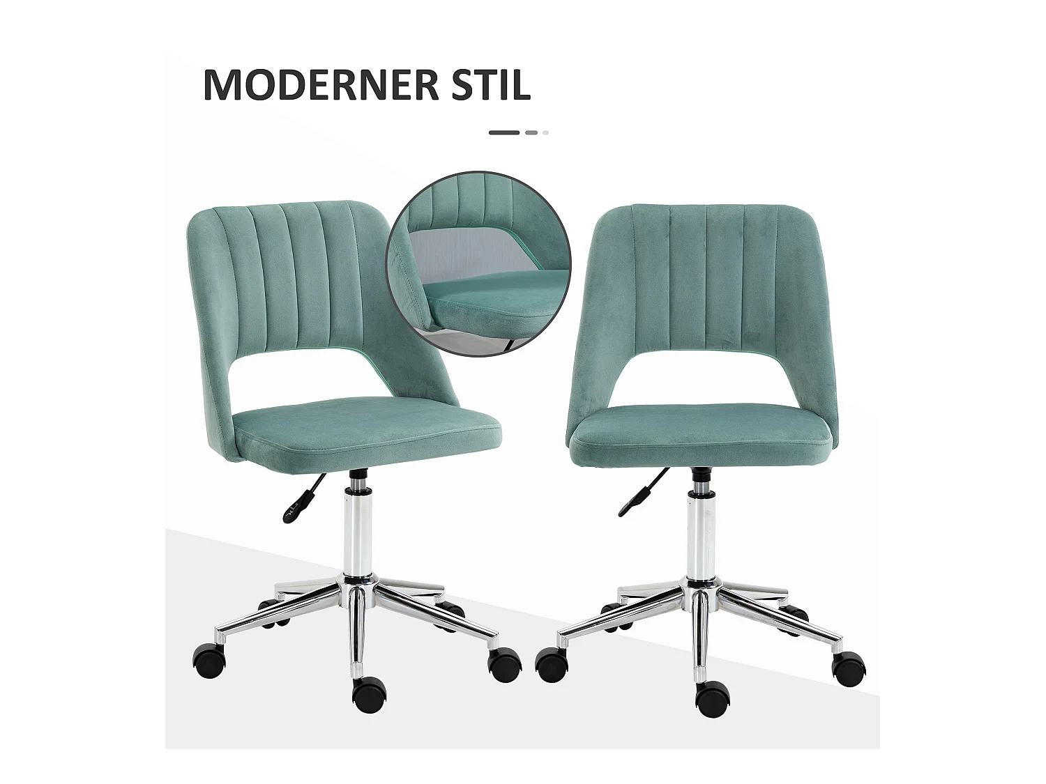 Chaise de bureau, réglable en hauteur, sans accoudoirs, tissu velours, ergonomique, vert (49x60x79-91 cm)