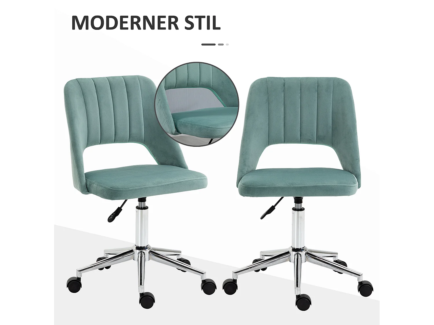 Sedia da ufficio, regolabile in altezza, senza braccioli, in velluto, ergonomica, verde (49x60x79-91 cm)