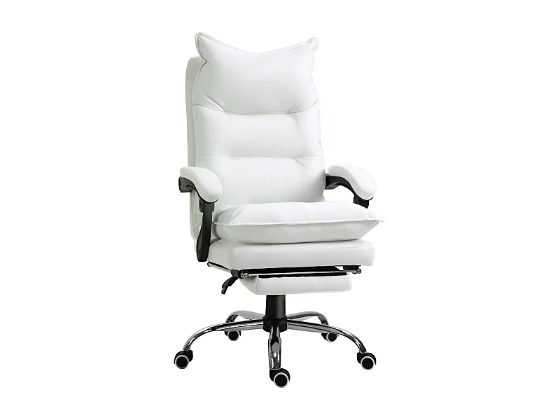 Chaise de bureau avec fonction inclinable, repose-pieds, réglable en hauteur, cuir synthétique, blanc (66x72x130 cm)