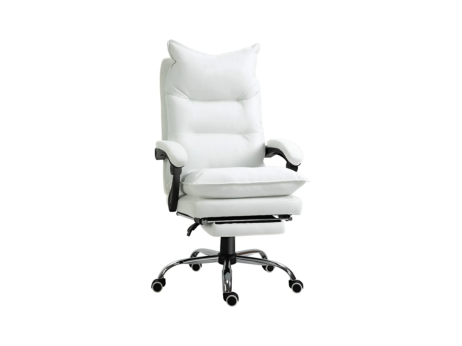Chaise de bureau avec fonction inclinable, repose-pieds, réglable en hauteur, cuir synthétique, blanc (66x72x130 cm)