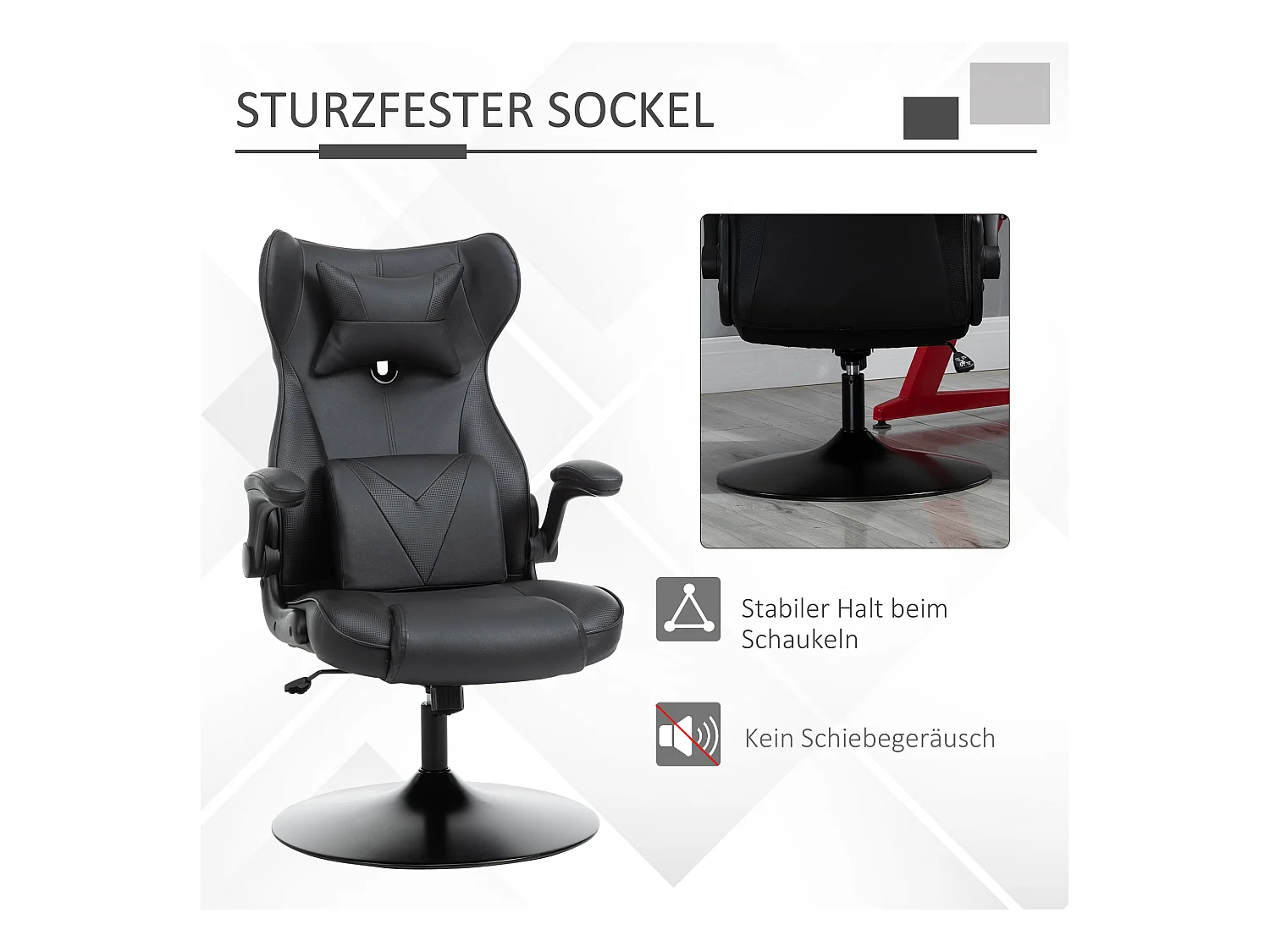 Chaise de bureau ergonomique, avec fonction basculante, en cuir synthétique, noir et gris, (67x75x112-118 cm)  ###