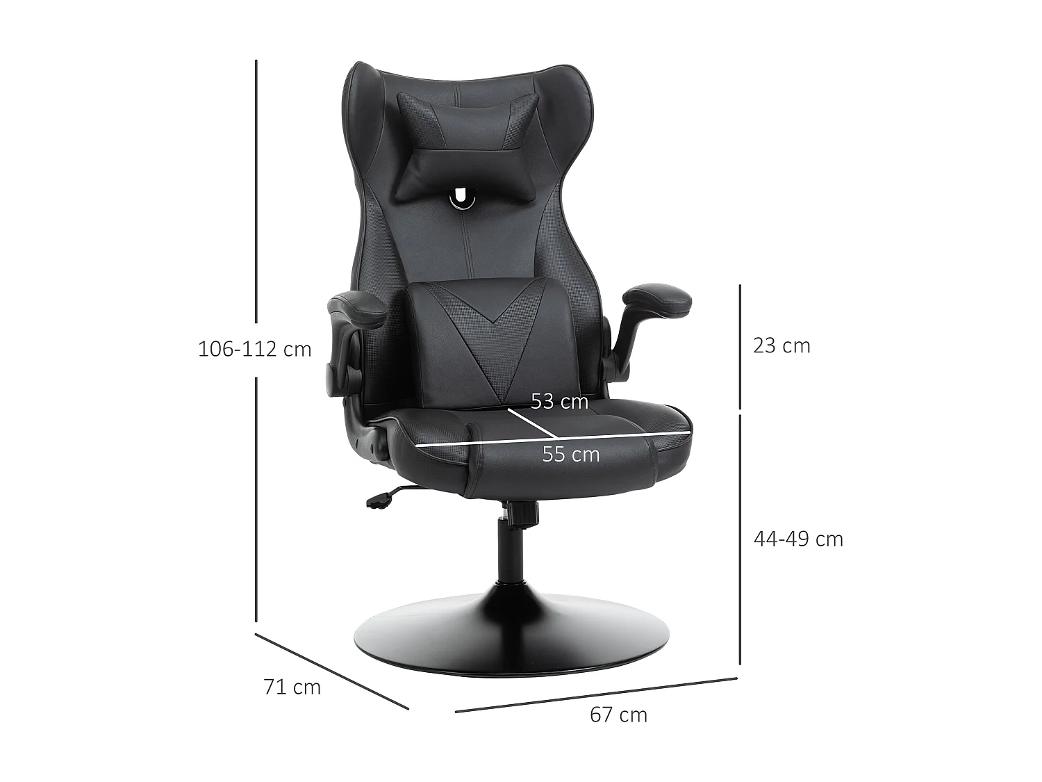 Chaise de bureau ergonomique, avec fonction basculante, en cuir synthétique, noir et gris, (67x75x112-118 cm)  ###