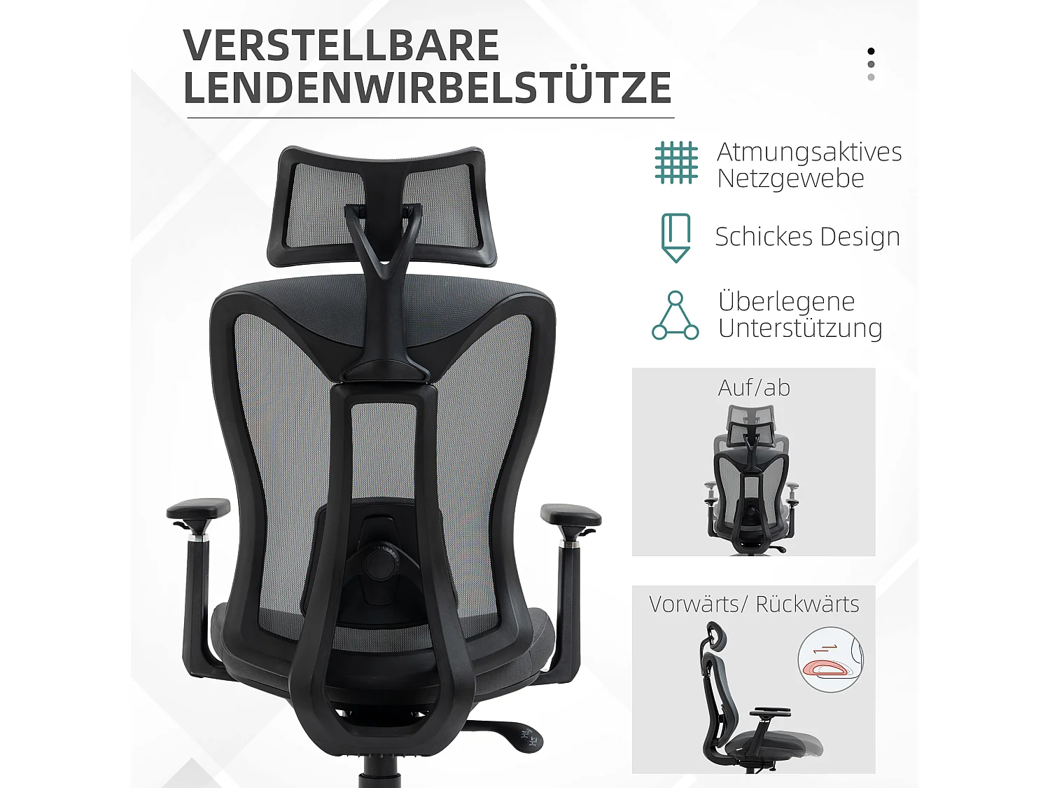 Silla de oficina ergonómica reclinable, tela de malla, gris, ajustable, cómoda (70 x 66 x 128 cm)