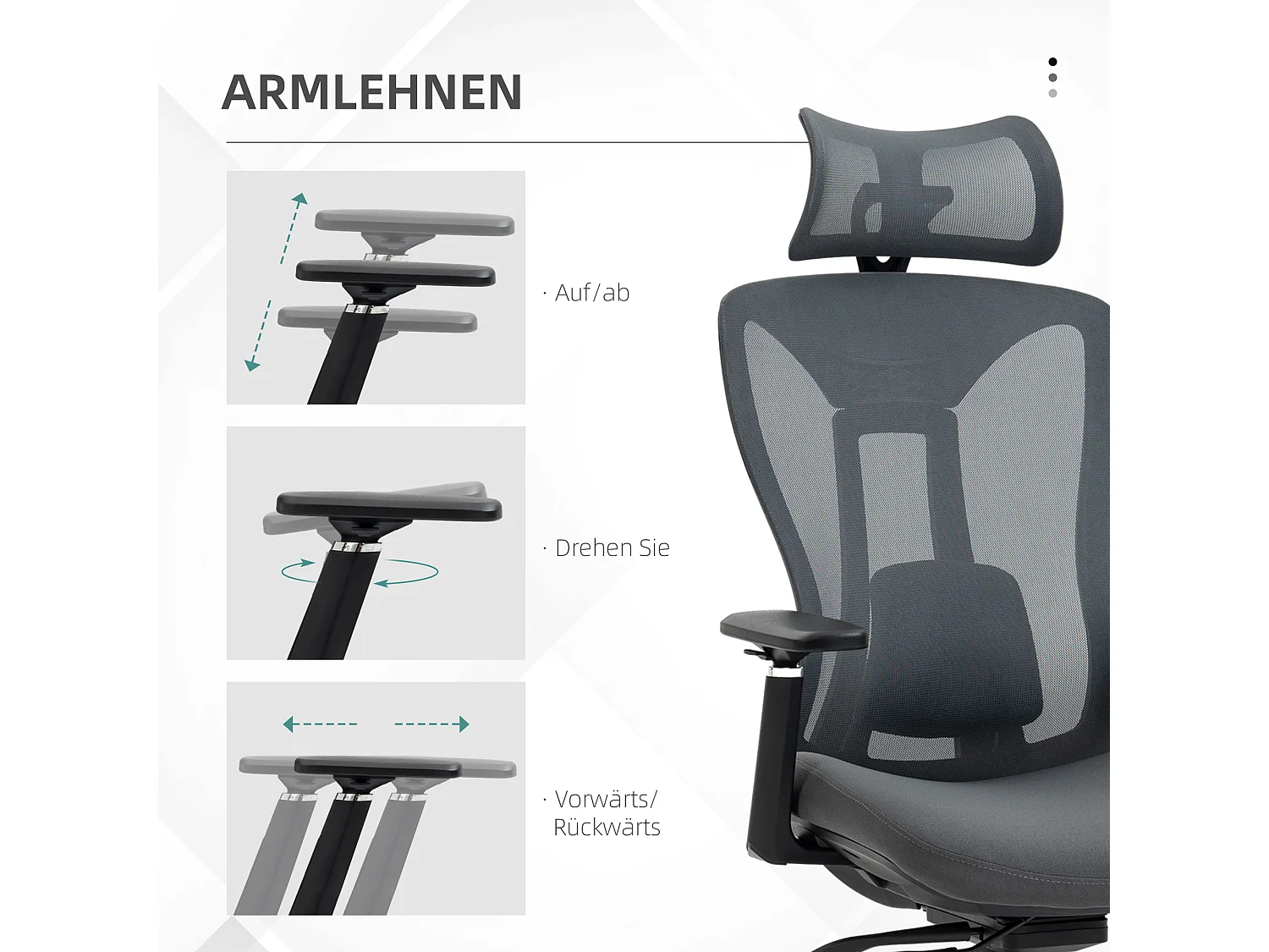 Silla de oficina ergonómica reclinable, tela de malla, gris, ajustable, cómoda (70 x 66 x 128 cm)