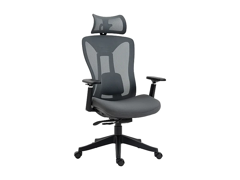 Sedia da ufficio ergonomica reclinabile, tessuto a rete, grigio, regolabile, comoda (70x66x128 cm)