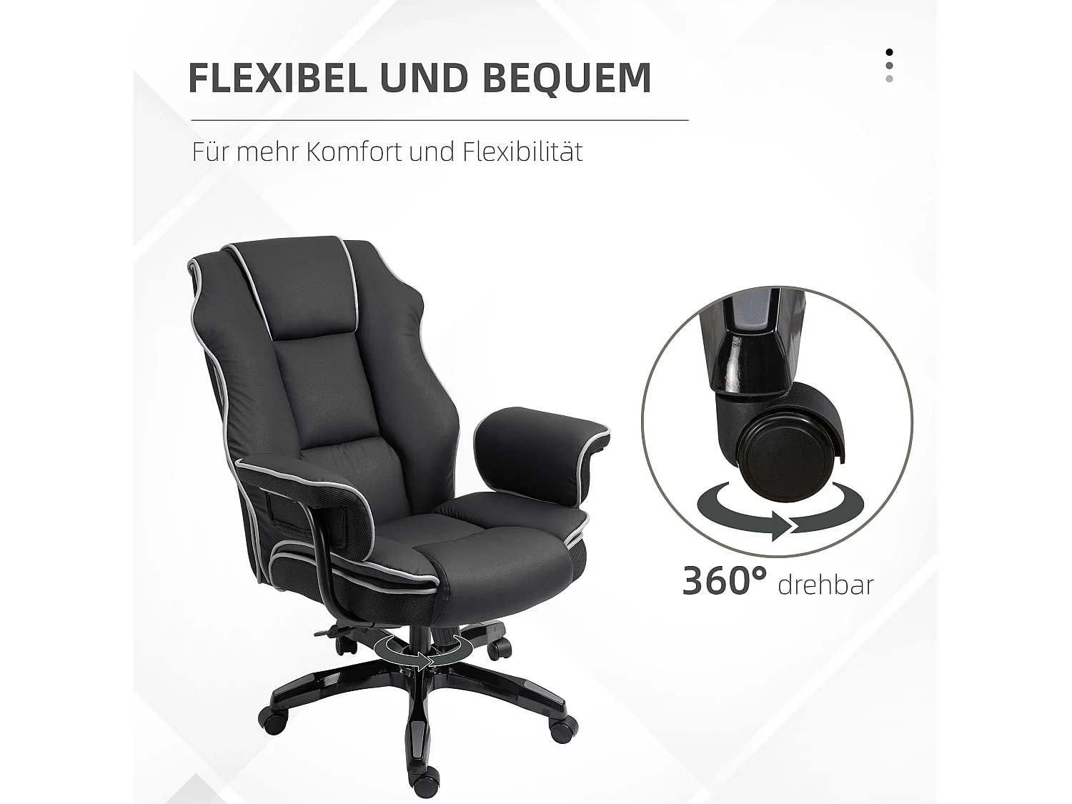 Fauteuil de bureau ergonomique, hauteur réglable, fonction bascule, simili cuir, noir (76x80x118-124cm)