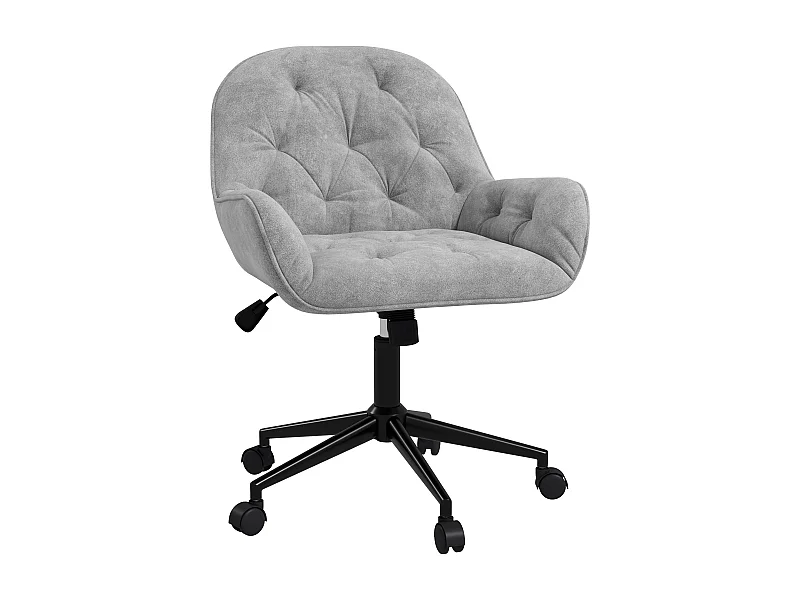 Chaise de bureau ergonomique pivotante, hauteur réglable, tissu velours gris clair, structure acier (60x61x91cm)