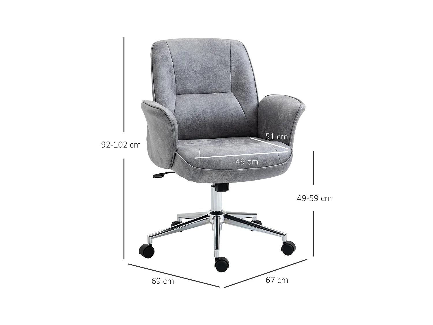 Fauteuil de bureau XXL ergonomique, avec fonction bascule, en polyester, gris clair (67x69x92-102 cm)