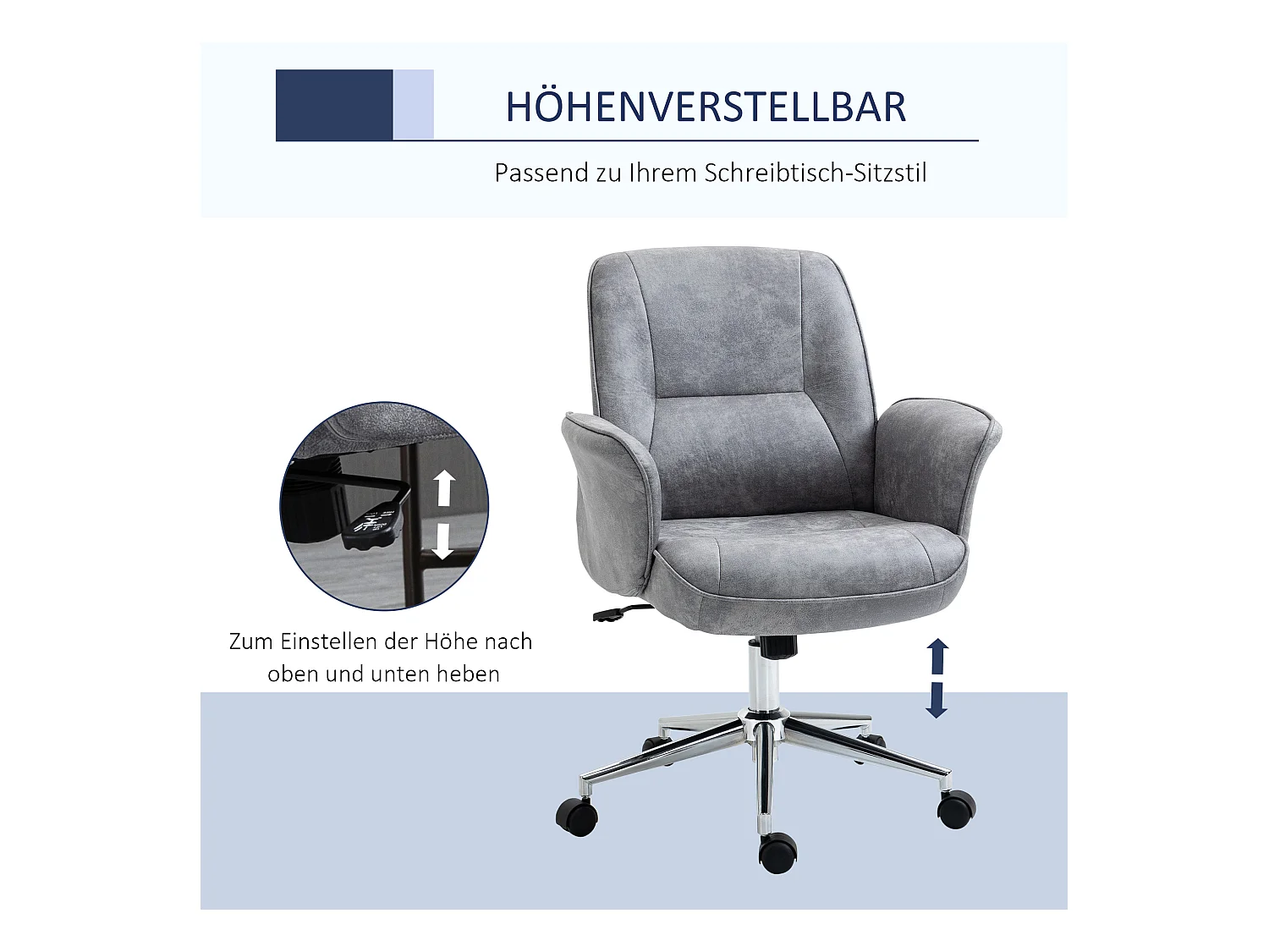 Fauteuil de bureau XXL ergonomique, avec fonction bascule, en polyester, gris clair (67x69x92-102 cm)