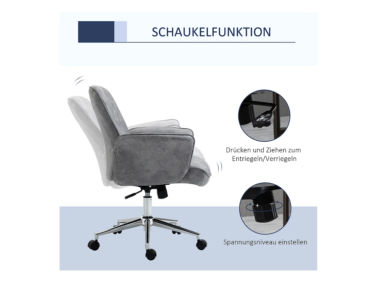 Fauteuil de bureau XXL ergonomique, avec fonction bascule, en polyester, gris clair (67x69x92-102 cm)
