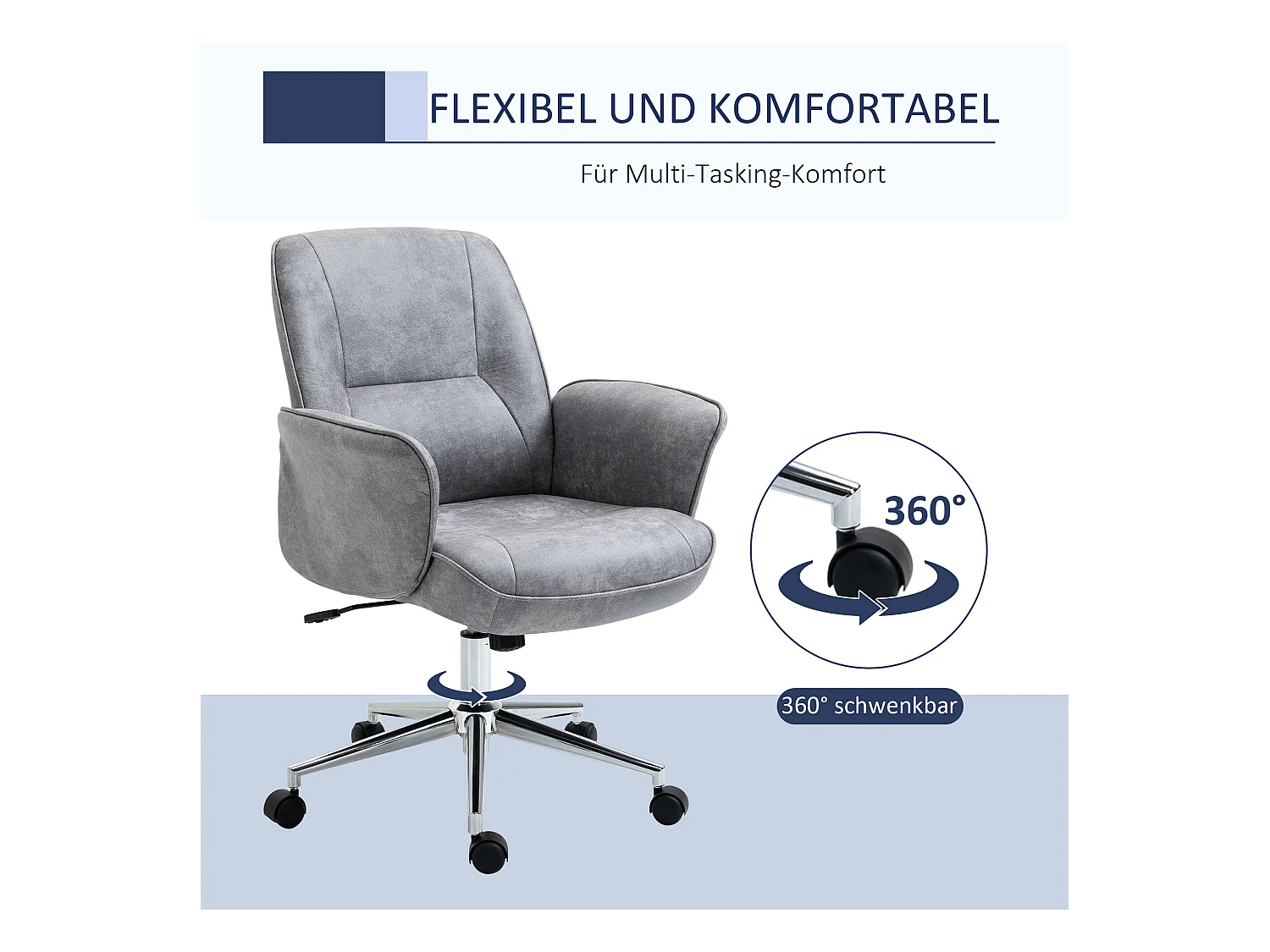 Fauteuil de bureau XXL ergonomique, avec fonction bascule, en polyester, gris clair (67x69x92-102 cm)