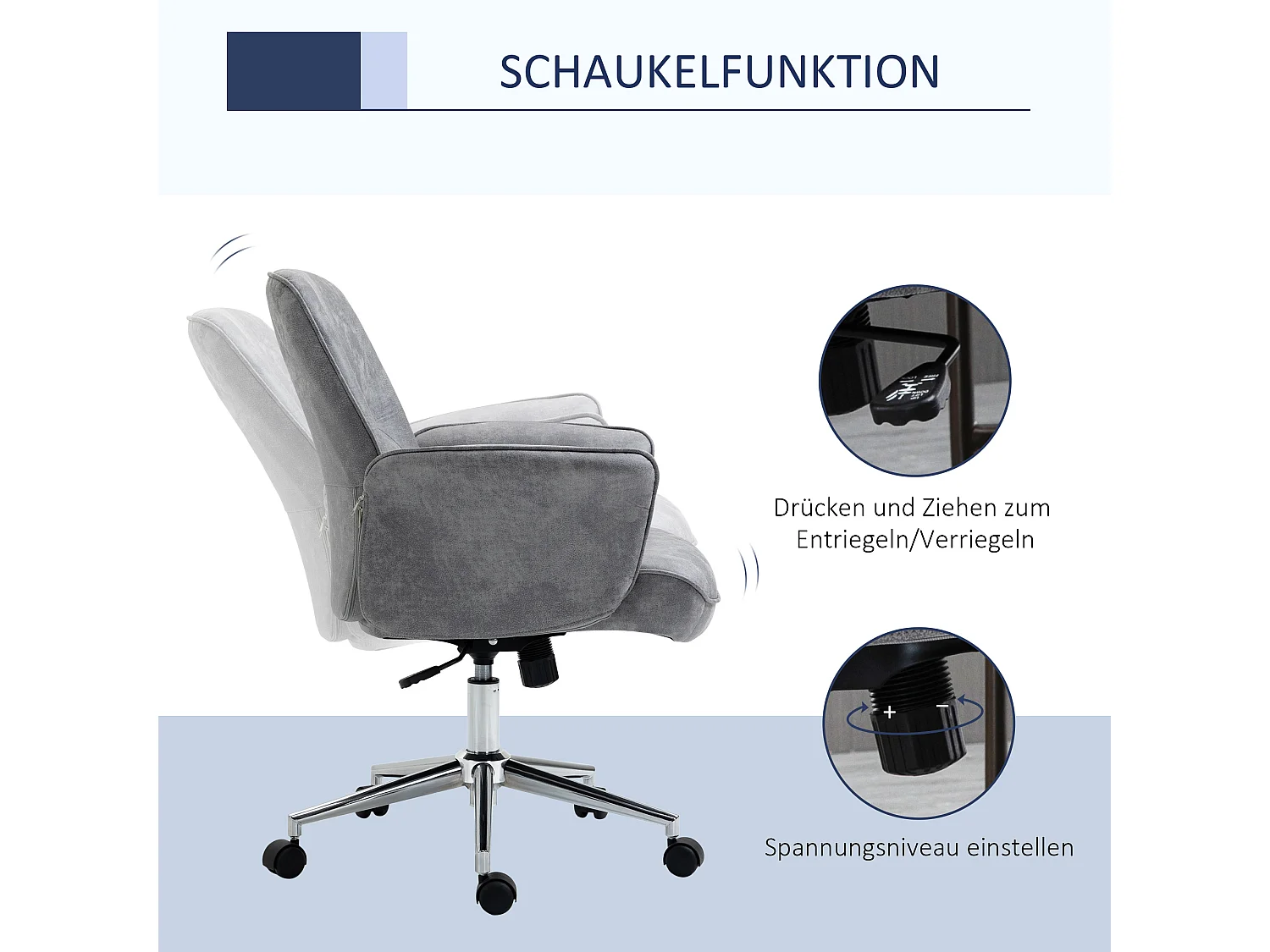 Fauteuil de bureau XXL ergonomique, avec fonction bascule, en polyester, gris clair (67x69x92-102 cm)