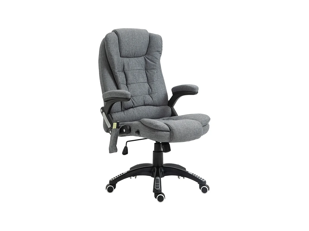 Fauteuil de bureau ergonomique avec massage et chauffage, polyester, gris foncé, réglable en hauteur (68x72x116-126cm)