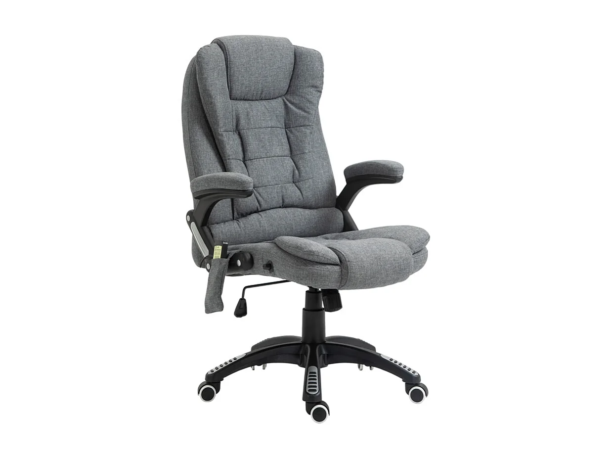 Fauteuil de bureau ergonomique avec massage et chauffage, polyester, gris foncé, réglable en hauteur (68x72x116-126cm)