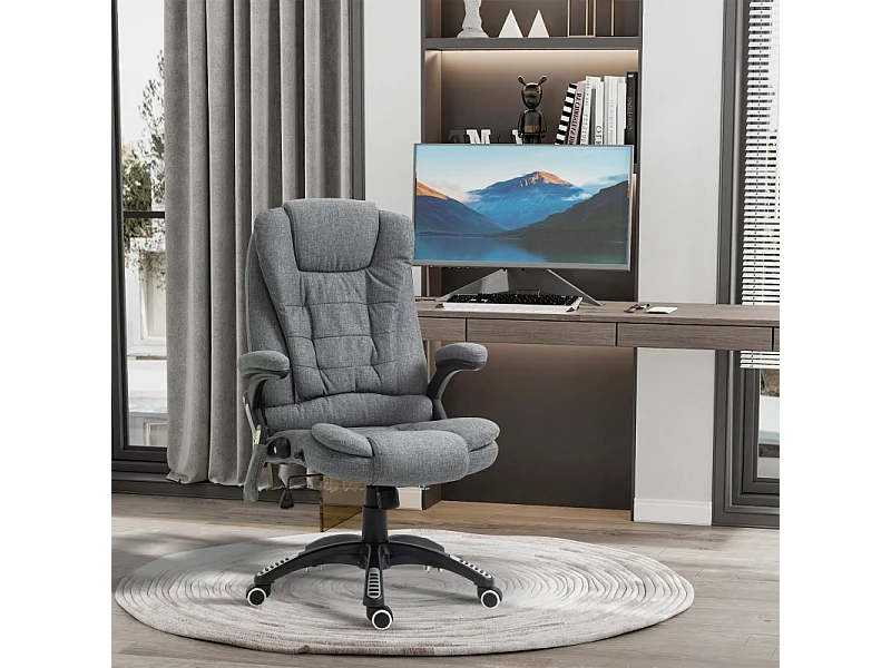 Fauteuil de bureau ergonomique avec massage et chauffage, polyester, gris foncé, réglable en hauteur (68x72x116-126cm)