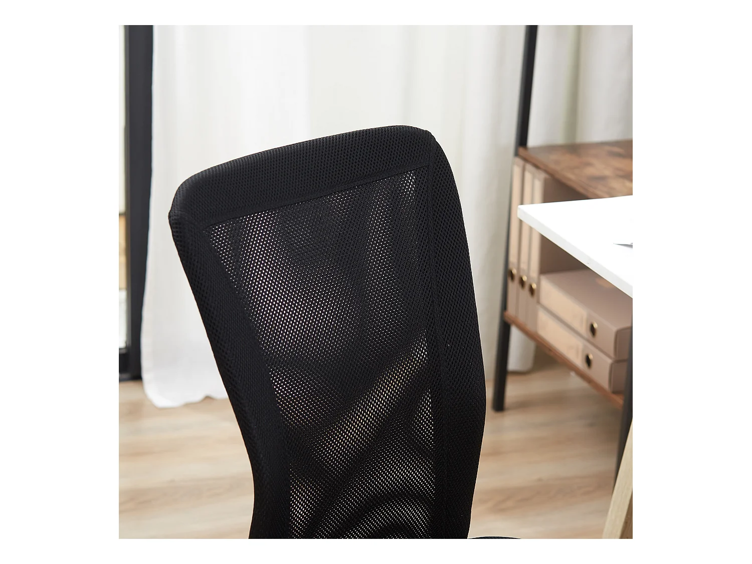 Chaise de bureau ergonomique sans accoudoirs, réglable en hauteur, polyester, noir (43x58x90-100 cm)