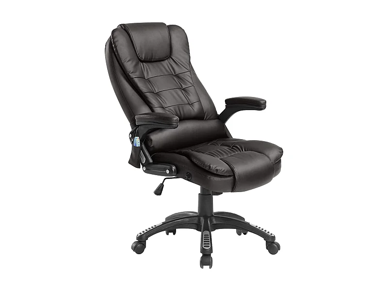 Fauteuil de bureau avec massage, 6 points de vibration, fonction chauffante, simili cuir, marron (62x68x121 cm)