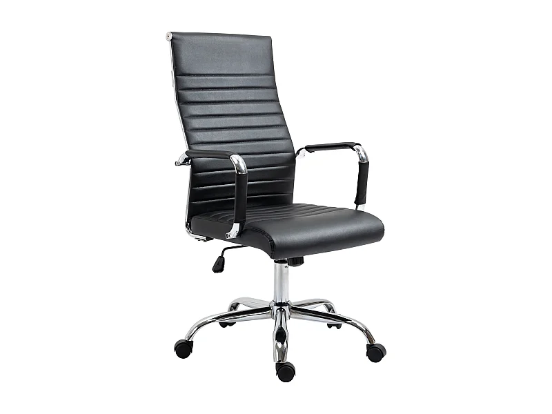 Fauteuil de bureau ergonomique avec fonction bascule, cuir synthétique, noir (54x62x114 cm)