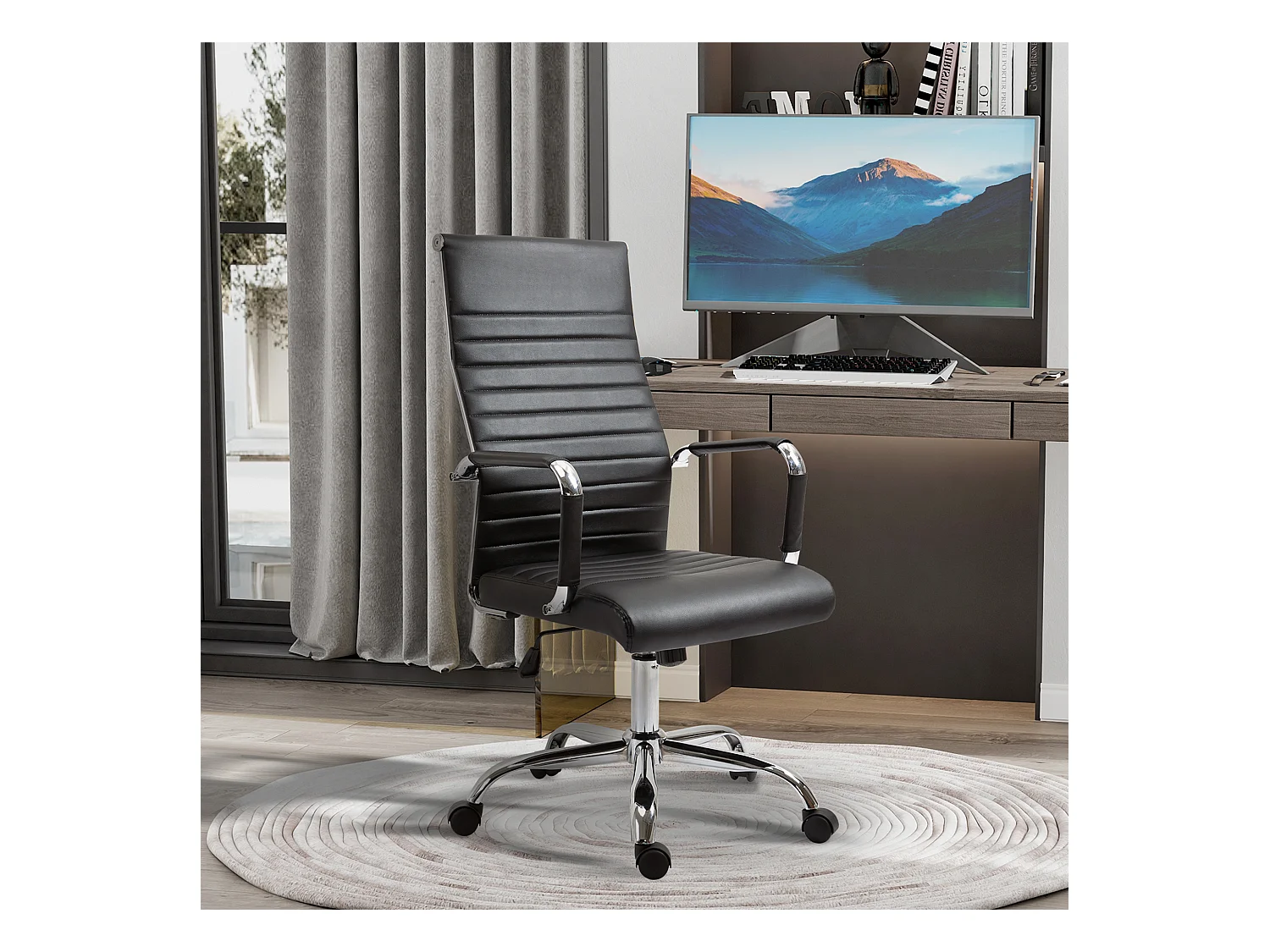 Fauteuil de bureau ergonomique avec fonction bascule, cuir synthétique, noir (54x62x114 cm)