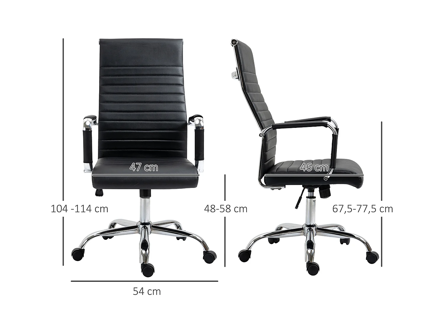 Fauteuil de bureau ergonomique avec fonction bascule, cuir synthétique, noir (54x62x114 cm)