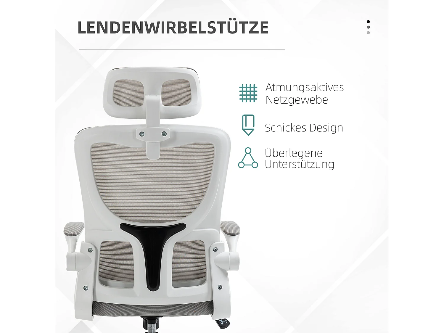 Sedia da ufficio ergonomica, regolabile in altezza, con poggiatesta, braccioli e supporto lombare, grigia (60x59x122 cm)