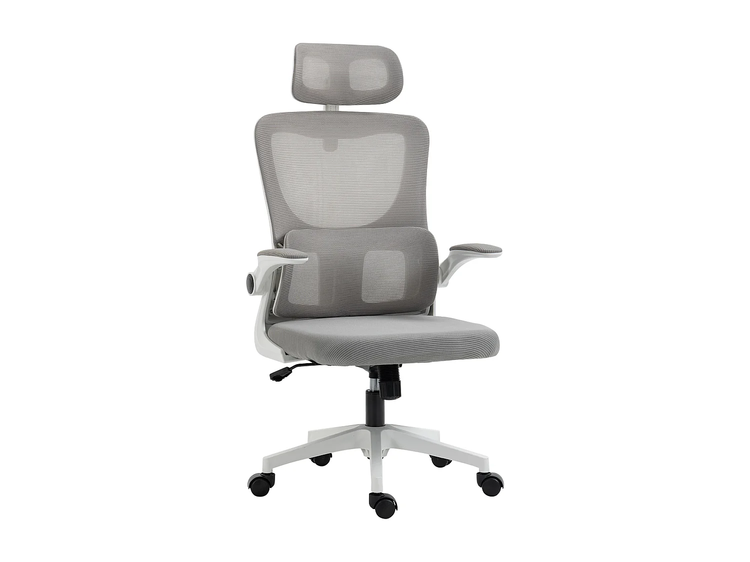 Chaise de bureau ergonomique, ajustable en hauteur, avec appui-tête, accoudoirs et soutien lombaire, gris (60x59x122 cm)