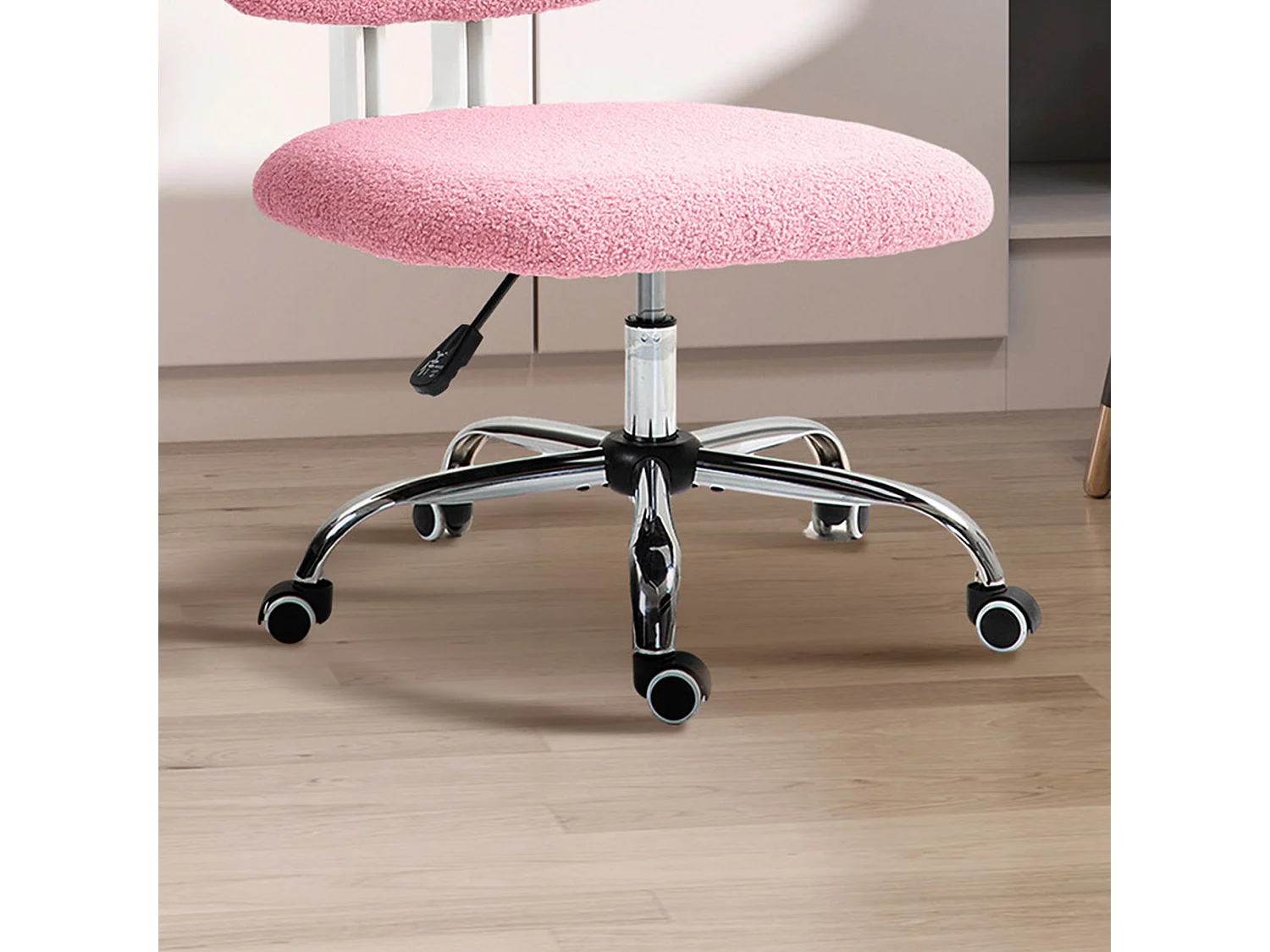 Chaise de bureau ergonomique sans accoudoirs, réglable en hauteur, velours, rose (48x53x90 cm)