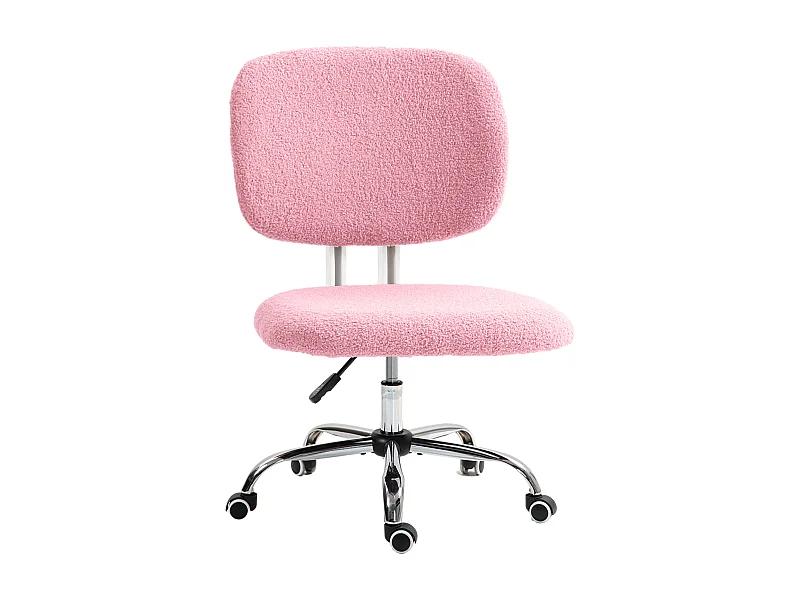 Chaise de bureau ergonomique sans accoudoirs, réglable en hauteur, velours, rose (48x53x90 cm)