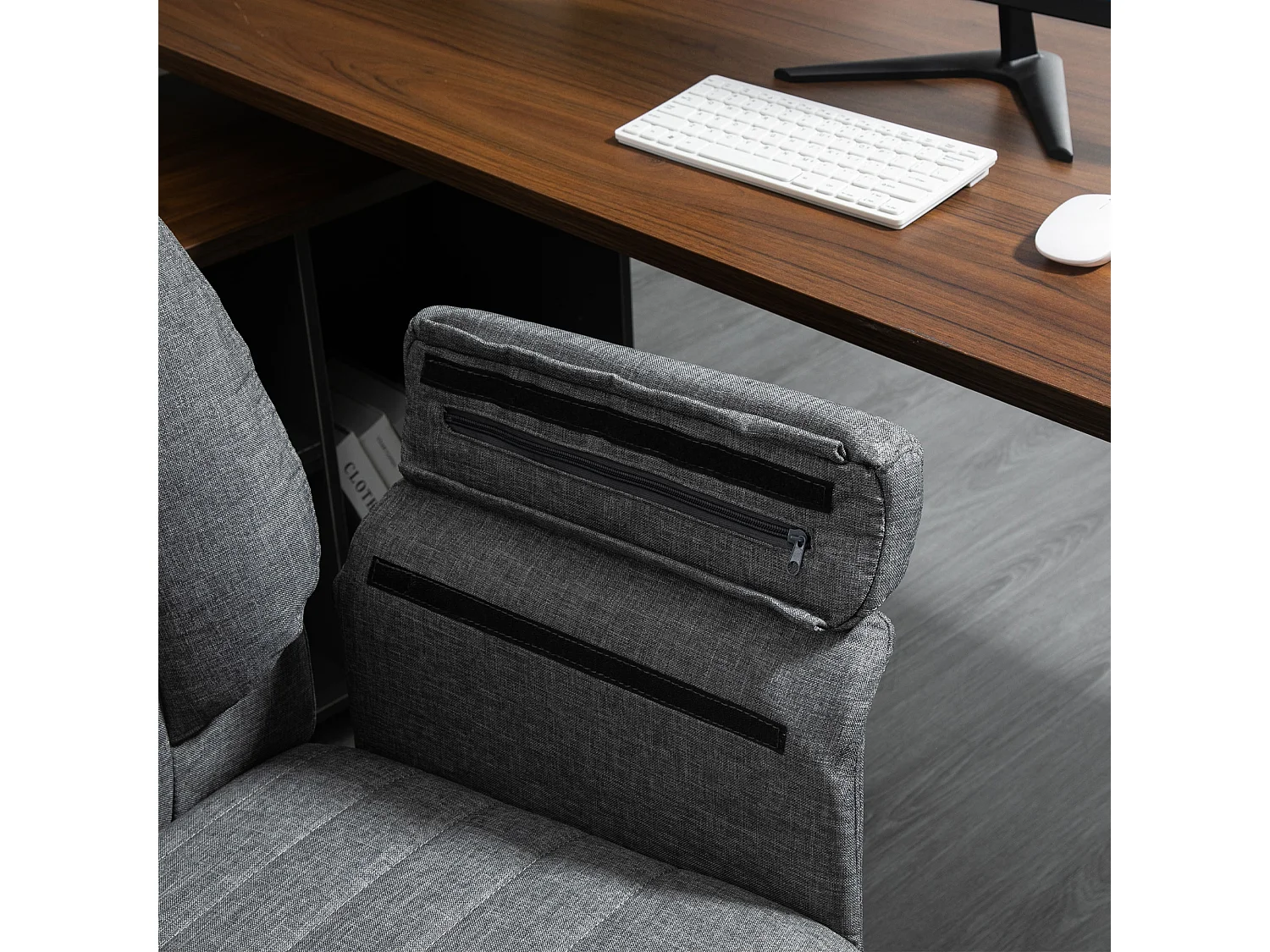 Fauteuil de bureau ergonomique hauteur réglable, design rétro, métal et tissu gris (68x69x126cm)