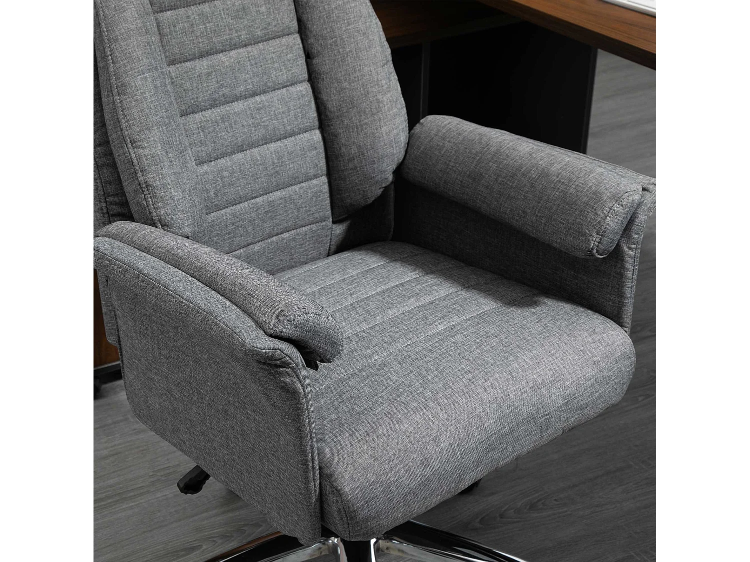 Fauteuil de bureau ergonomique hauteur réglable, design rétro, métal et tissu gris (68x69x126cm)