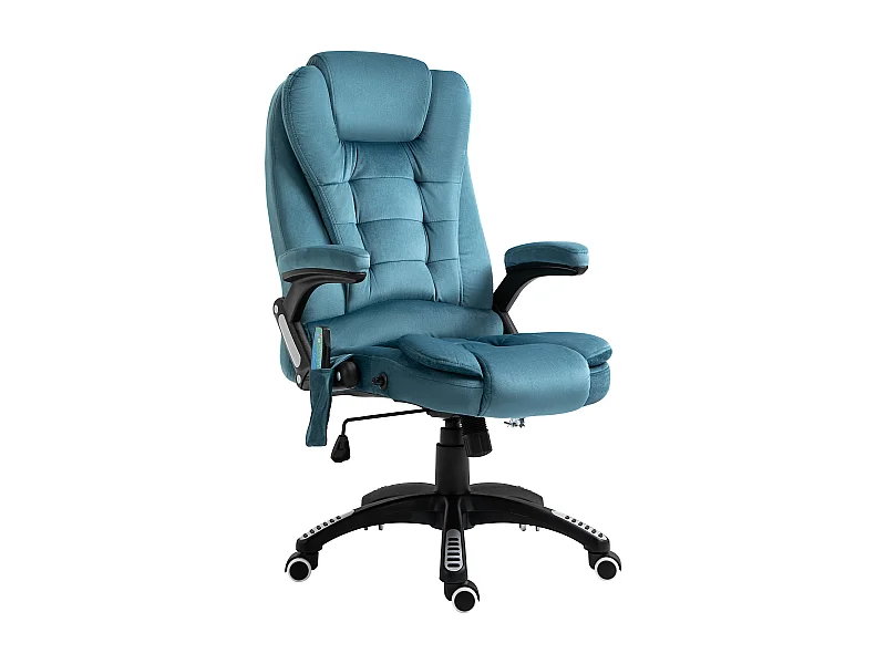 Fauteuil de bureau avec massage et fonction chauffante, chaise de gaming réglable en hauteur, jusqu'à 120 kg, Polyester, Bleu (68x72x110-120 cm)