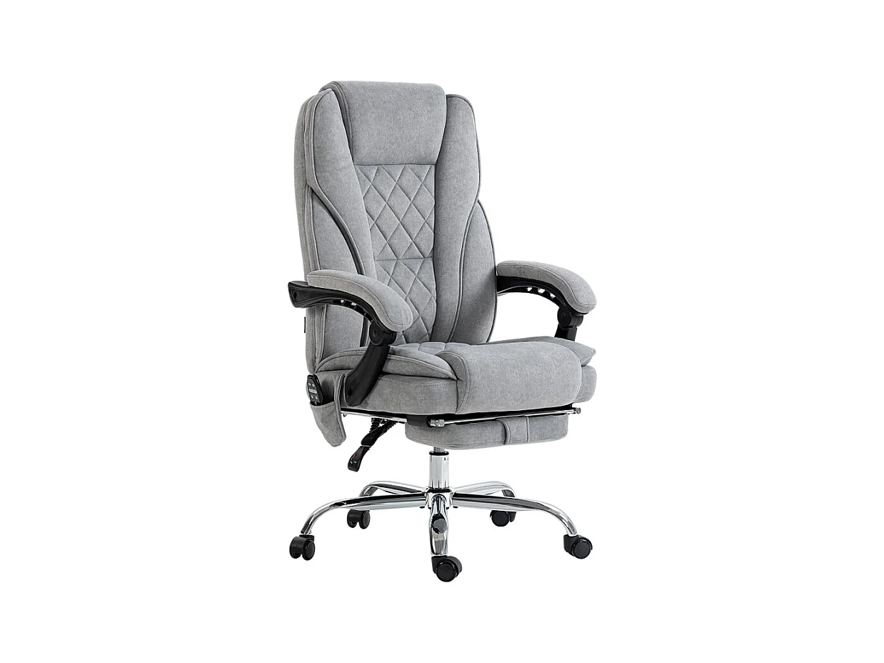 Chaise de bureau ergonomique avec massage, fonction de chauffe, tissu polyester, gris (67x72x119 cm)