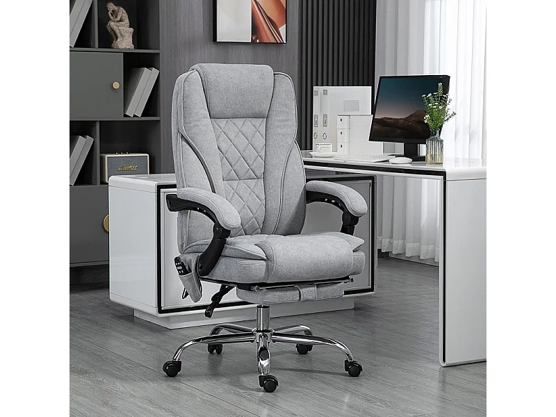 Ergonomische bureaustoel met massage, verwarmingsfunctie, polyesterstof, grijs (67x72x119 cm)