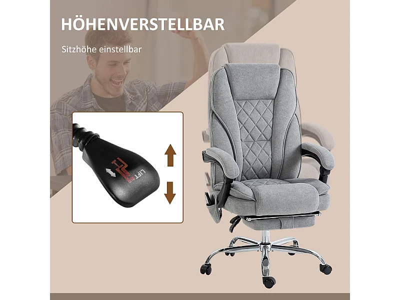 Ergonomische bureaustoel met massage, verwarmingsfunctie, polyesterstof, grijs (67x72x119 cm)