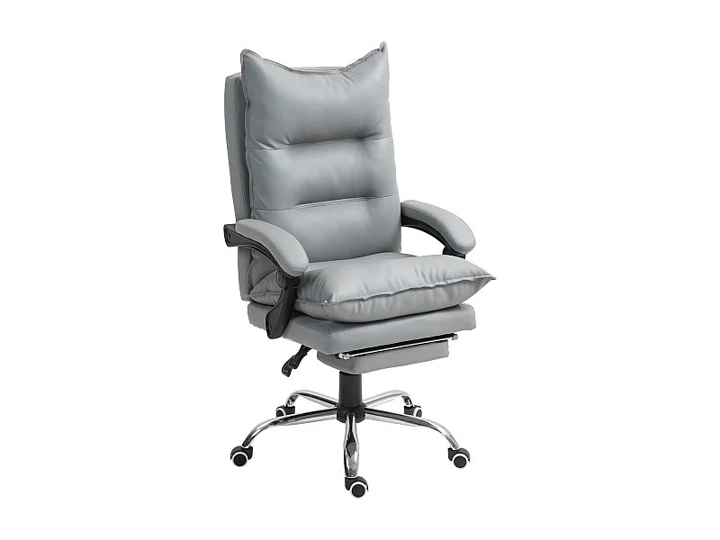 Fauteuil de bureau inclinable, ergonomique, simili cuir gris clair, repose-pieds, réglable (66x72x122-130cm)