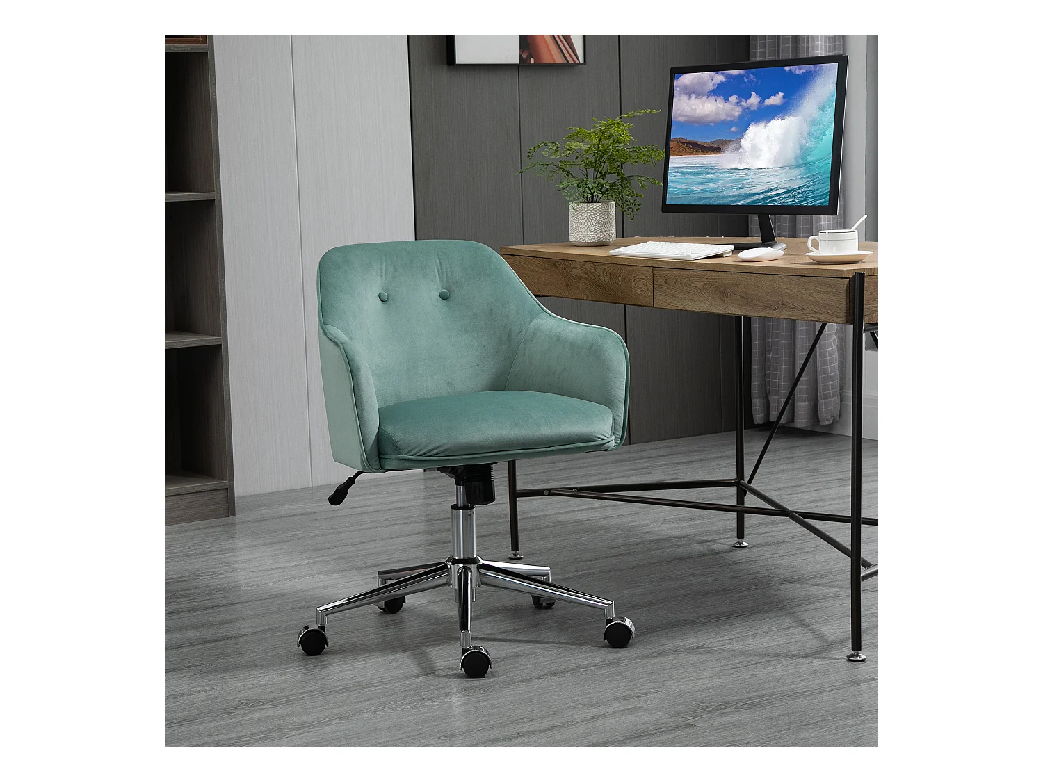 Fauteuil de bureau rétro, hauteur réglable, fonction bascule, nylon vert (61x59x80.5-90.5cm)