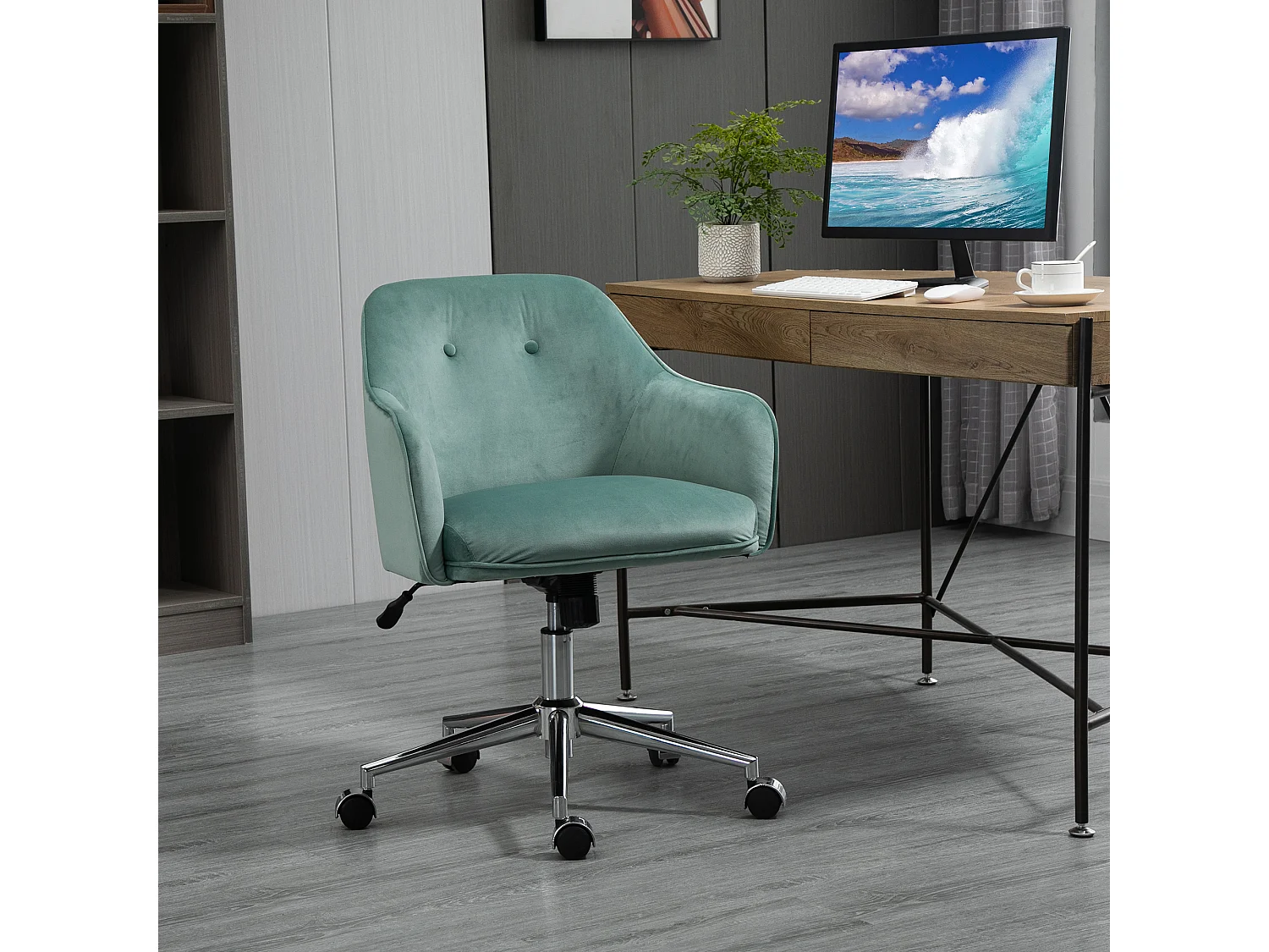 Fauteuil de bureau rétro, hauteur réglable, fonction bascule, nylon vert (61x59x80.5-90.5cm)