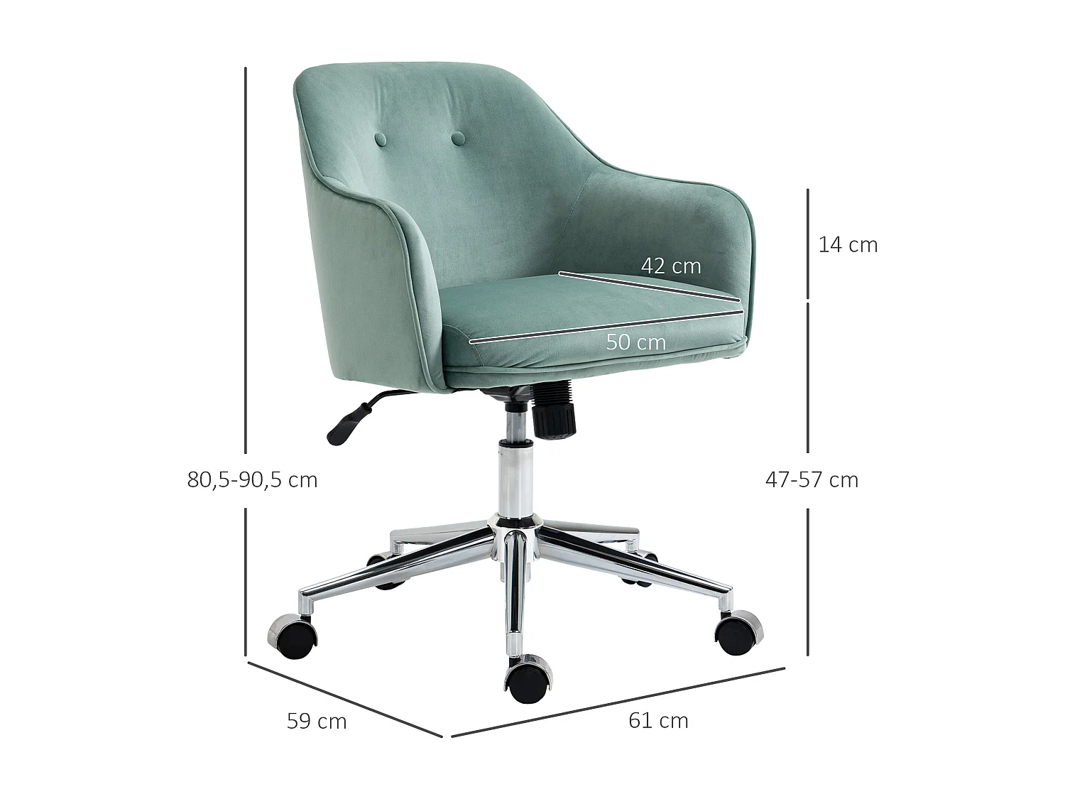 Fauteuil de bureau rétro, hauteur réglable, fonction bascule, nylon vert (61x59x80.5-90.5cm)