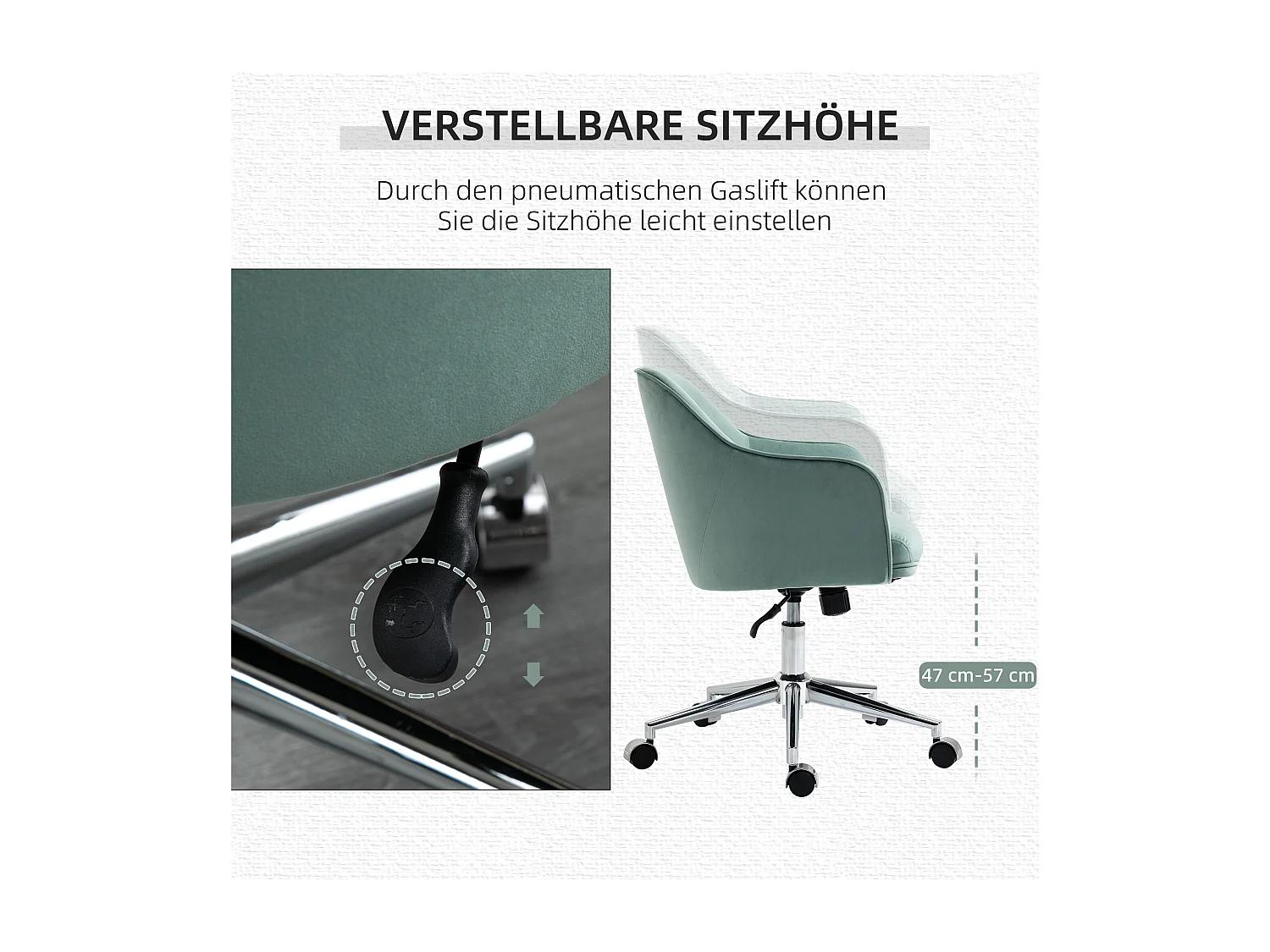 Fauteuil de bureau rétro, hauteur réglable, fonction bascule, nylon vert (61x59x80.5-90.5cm)