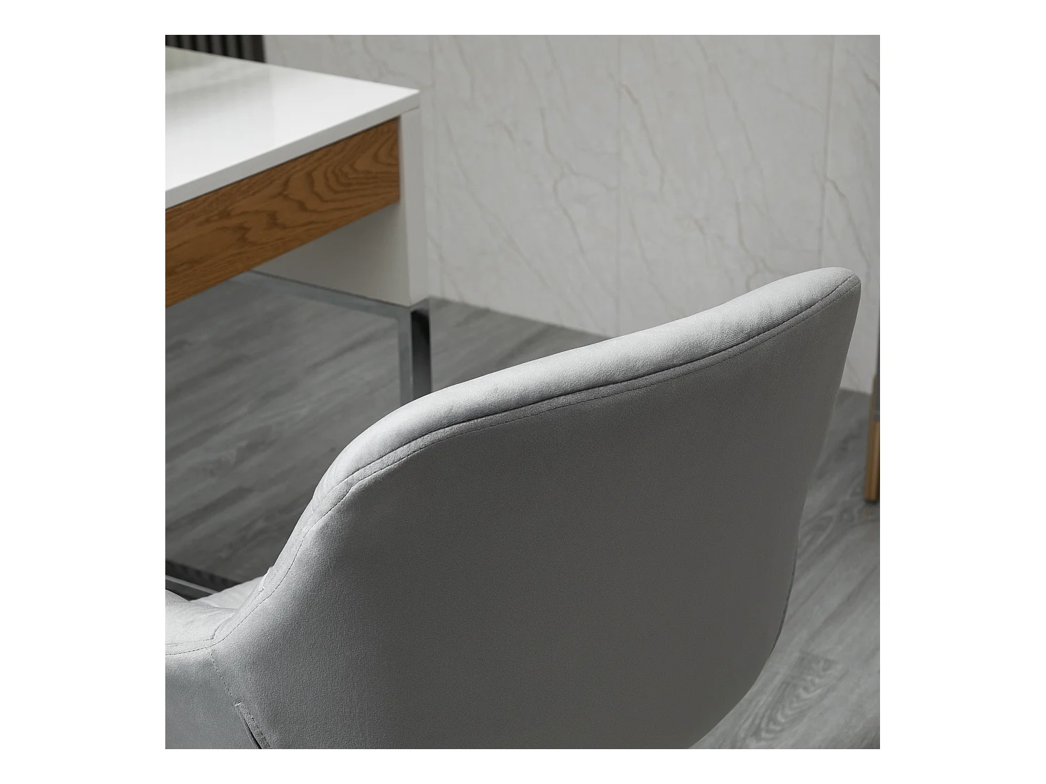 Fauteuil de bureau compact, réglable en hauteur, velours, ergonomique, gris (59x58x80-90cm)