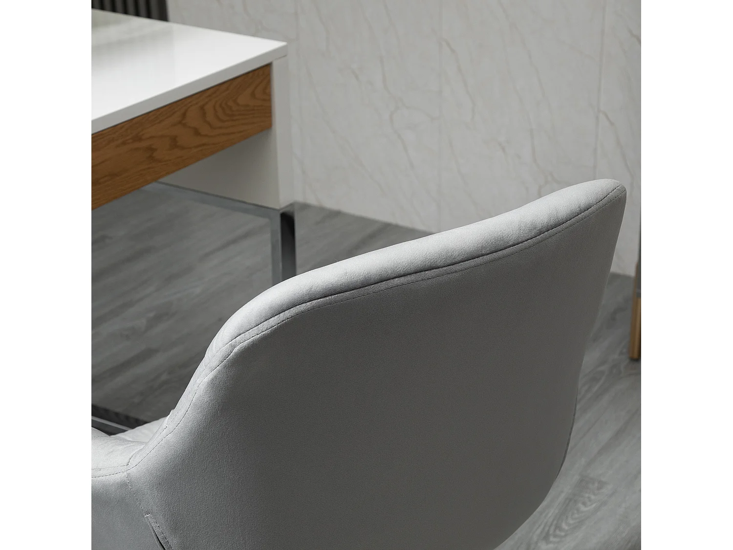 Fauteuil de bureau compact, réglable en hauteur, velours, ergonomique, gris (59x58x80-90cm)