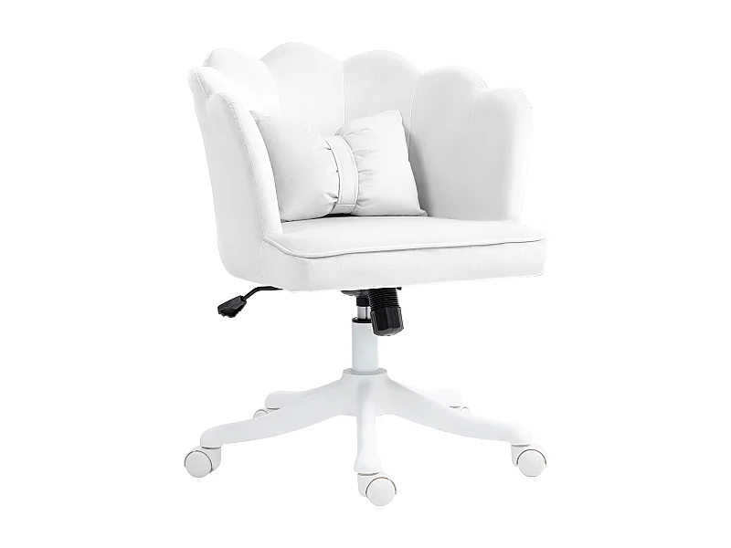 Chaise de bureau avec accoudoirs, design ergonomique, revêtement en velours, réglable en hauteur, fonction bascule, blanc (66x62x88 cm)