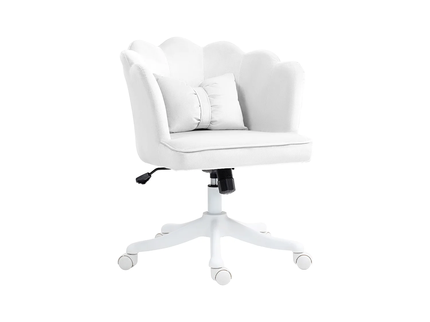 Chaise de bureau avec accoudoirs, design ergonomique, revêtement en velours, réglable en hauteur, fonction bascule, blanc (66x62x88 cm)