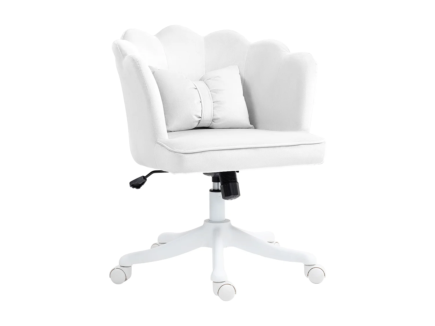 Silla de oficina con reposabrazos, diseño ergonómico, tapizado de terciopelo, altura regulable, función balancín, color blanco (66x62x88 cm)