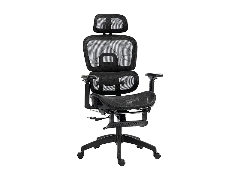 Chaise de bureau ergonomique avec support lombaire, appui-tête, accoudoirs, tissu mesh, noir (66x64x122 cm)