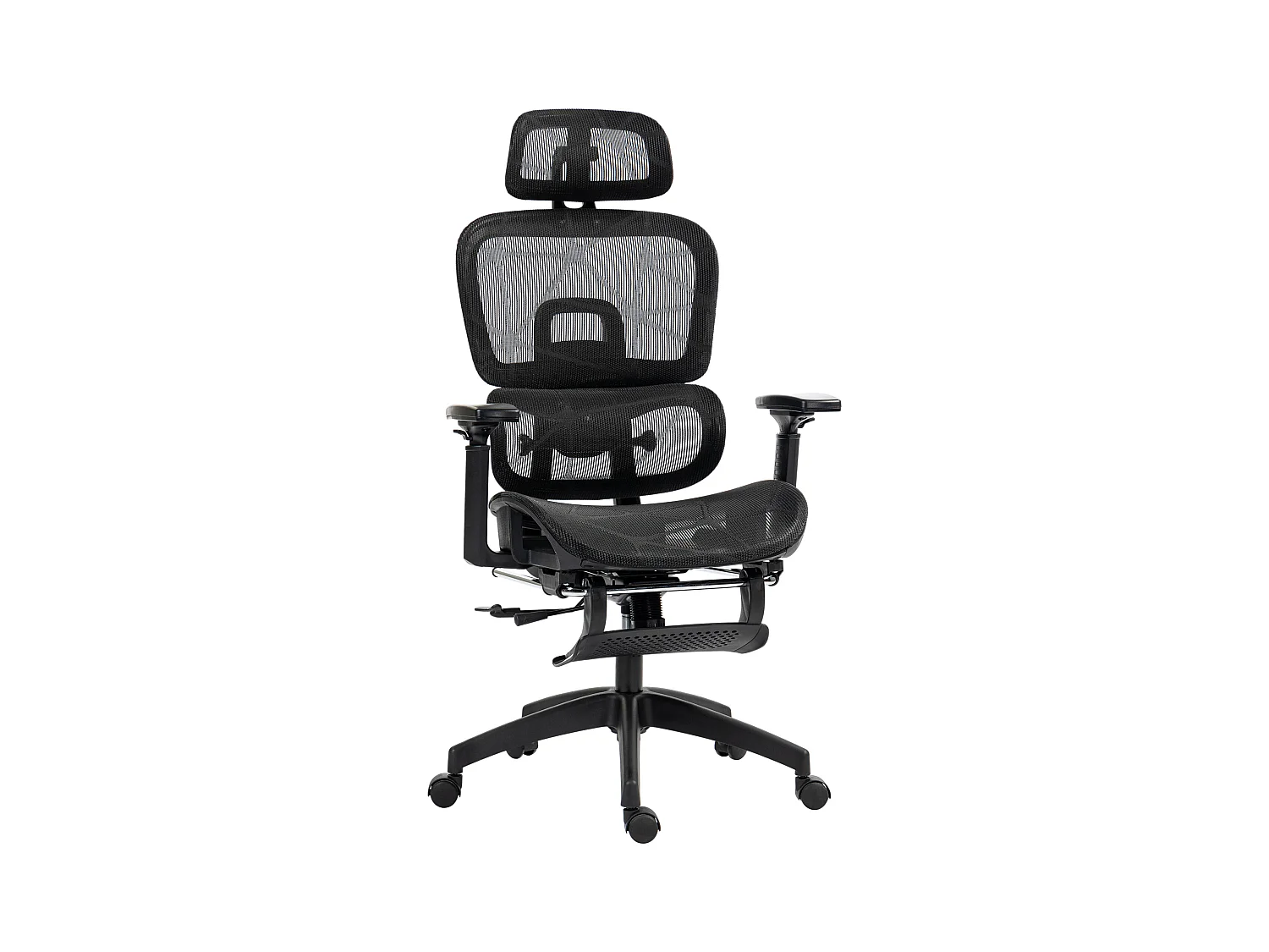 Chaise de bureau ergonomique avec support lombaire, appui-tête, accoudoirs, tissu mesh, noir (66x64x122 cm)