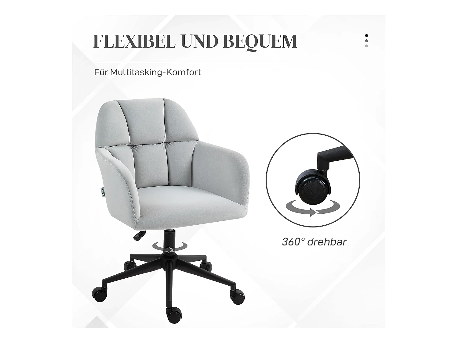 Chaise de bureau pivotante, réglable en hauteur, en velours, gris clair (58x58.5x78-86 cm)