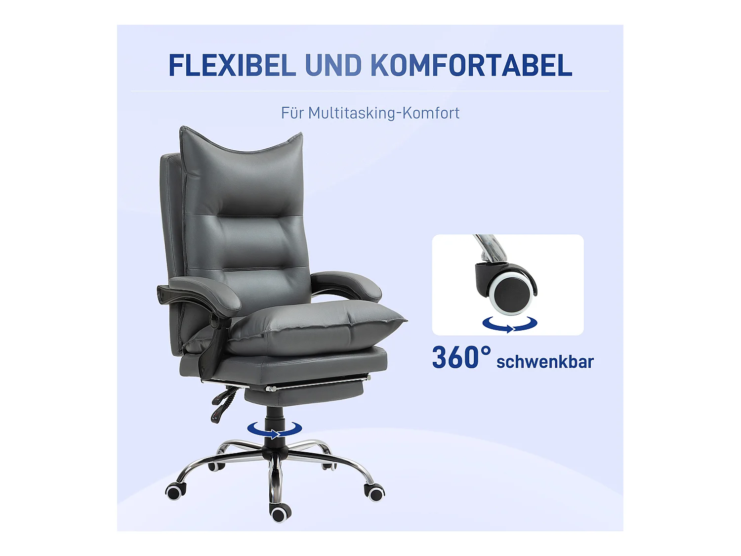 Fauteuil de bureau ergonomique avec repose-pieds, simili cuir, réglable, gris foncé (66x72x122-130cm)