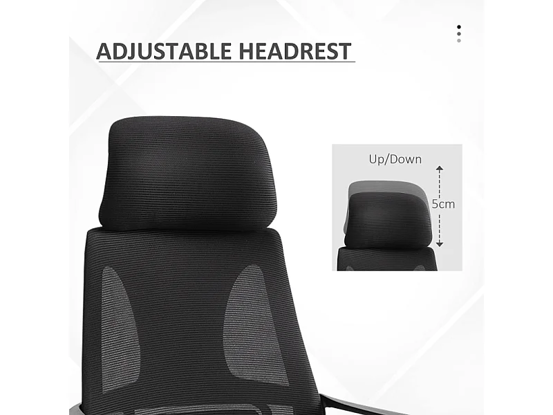 Bureau ergonomique avec appui-tête et soutien lombaire, fauteuil de bureau pivotant réglable en hauteur, tissu en polyester, noir (64x55x126 cm)