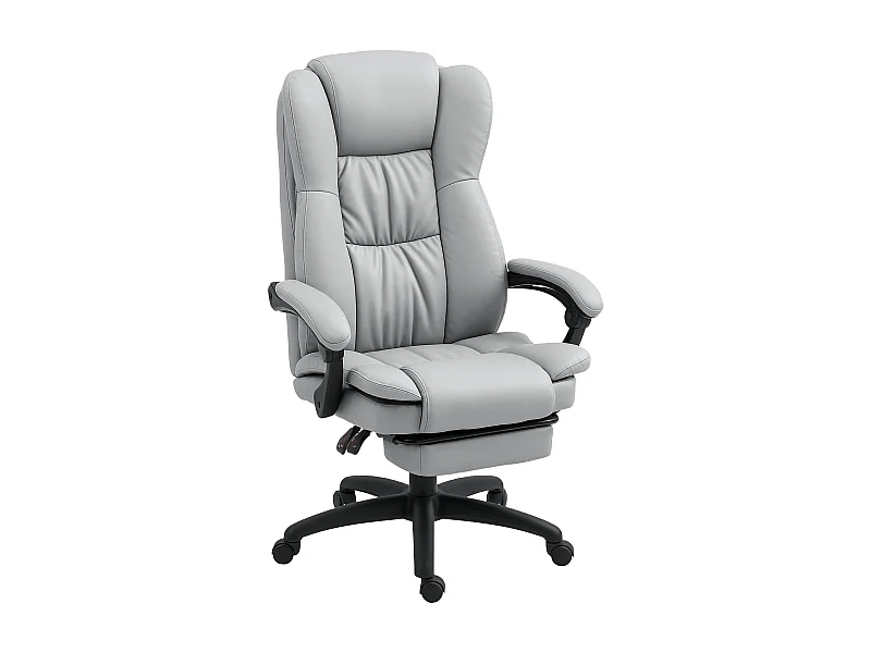 Fauteuil de bureau avec massage, fonction inclinable, réglable en hauteur, cuir synthétique, gris clair (68.5x68.5x121 cm)